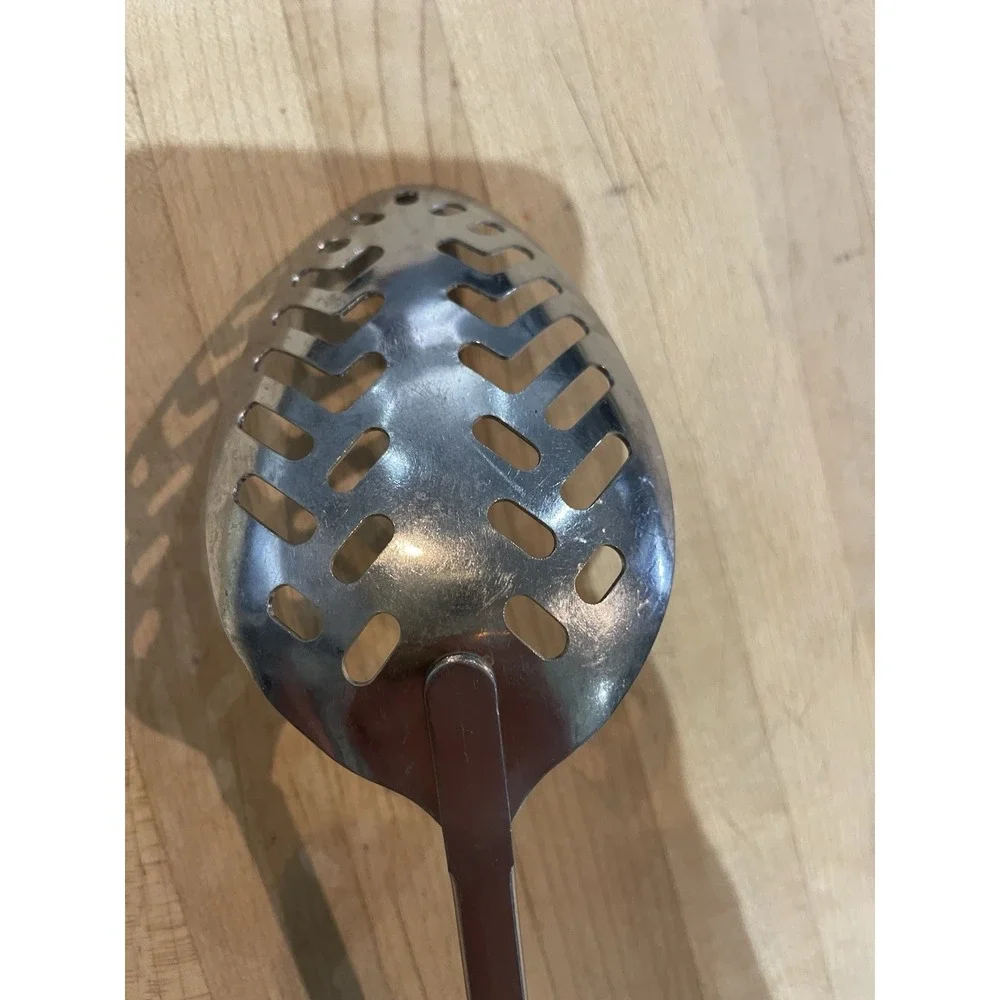 Vintage Ekco Slotted Spoon Serving Spoon Faux Wood Grain Handle